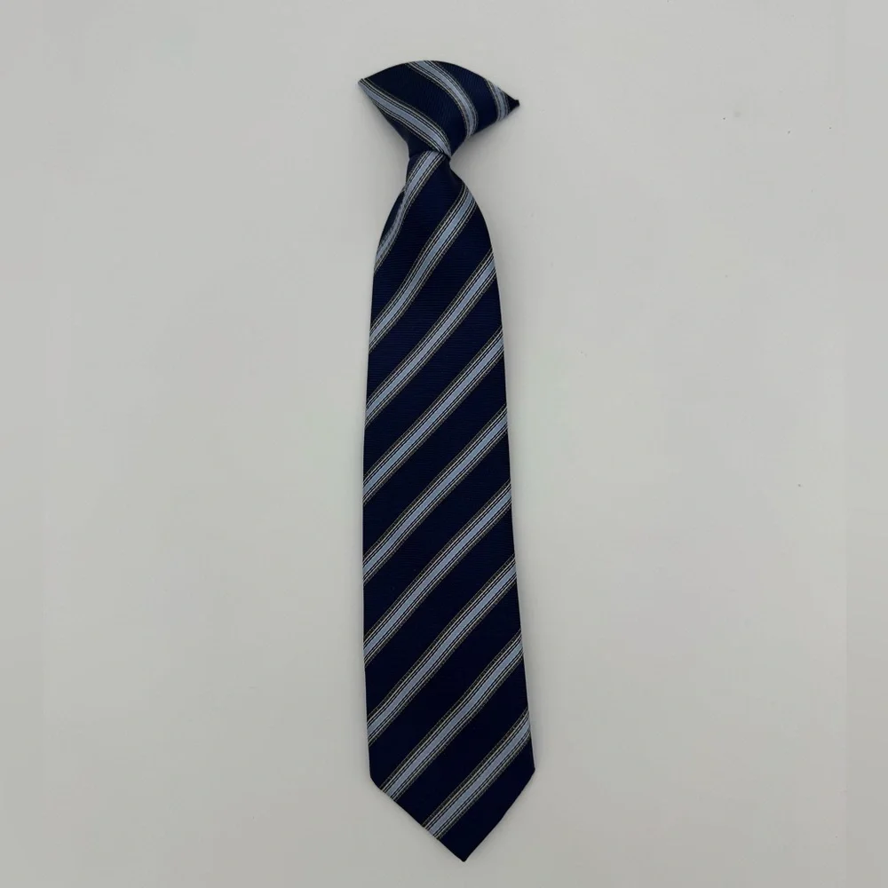 Boys Clip on Neck Tie Classic Navy blue Striped Tie dressy formal outfit